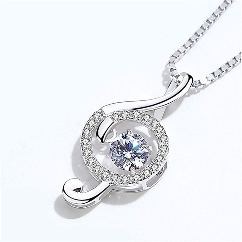 BRAND NEW! Gorgeous Silver Floating CZ Gem Music Note Drop NECKLACE FUN MUSICAL - Picture 5 of 6